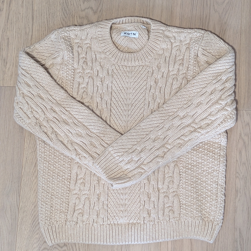 KOTN Beige Cable Knit Crewneck Sweater